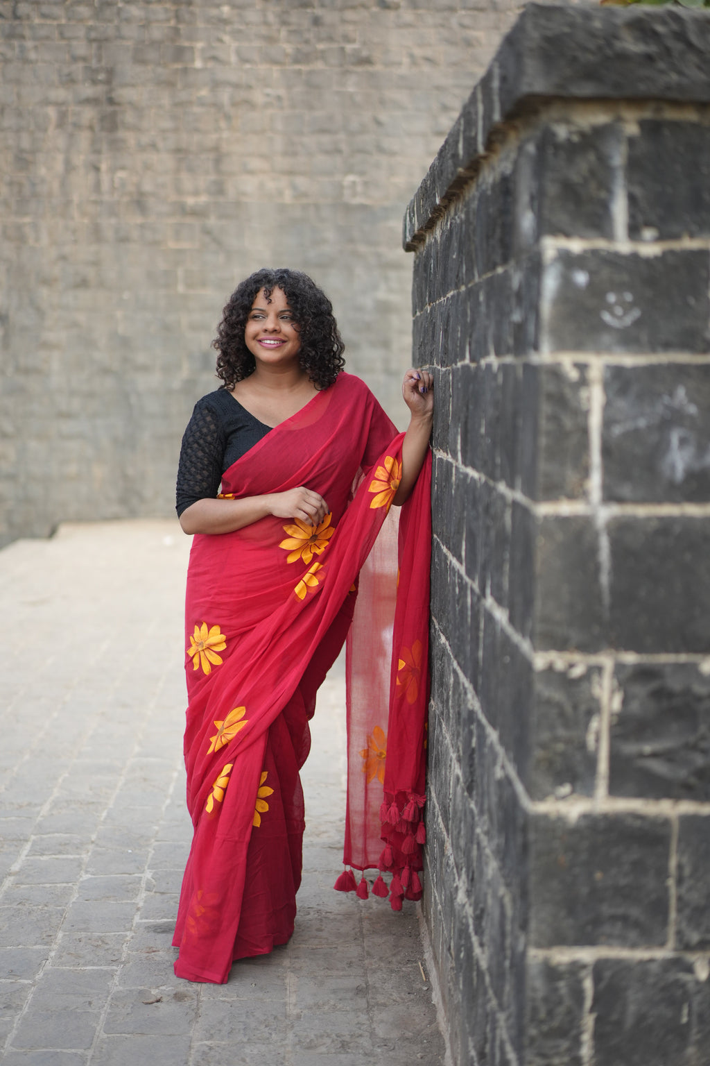 Hand print on Mulcotton Saree