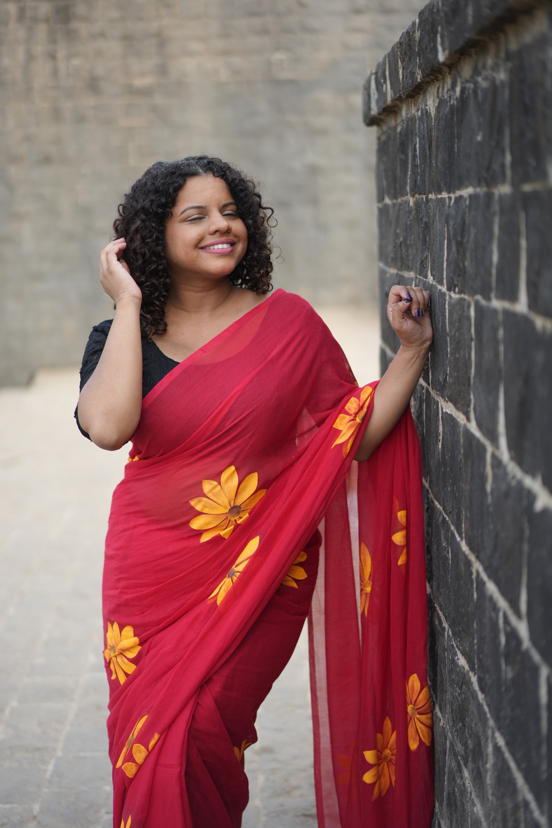 Hand print on Mulcotton Saree