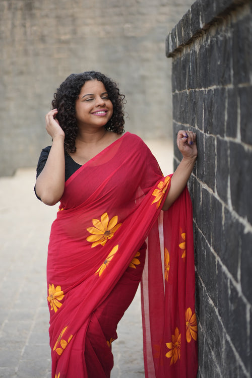 Hand print on Mulcotton Saree