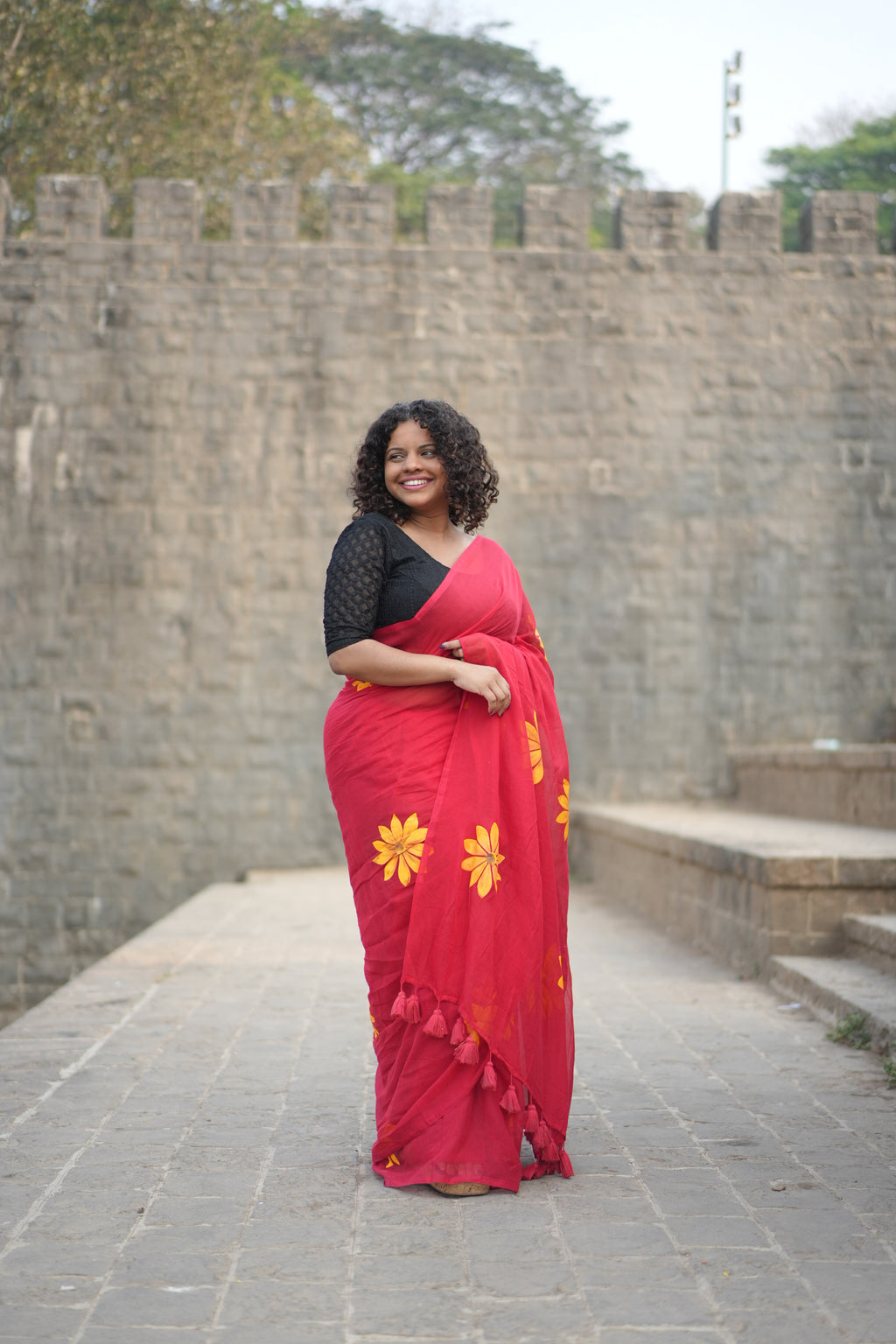 Hand print on Mulcotton Saree