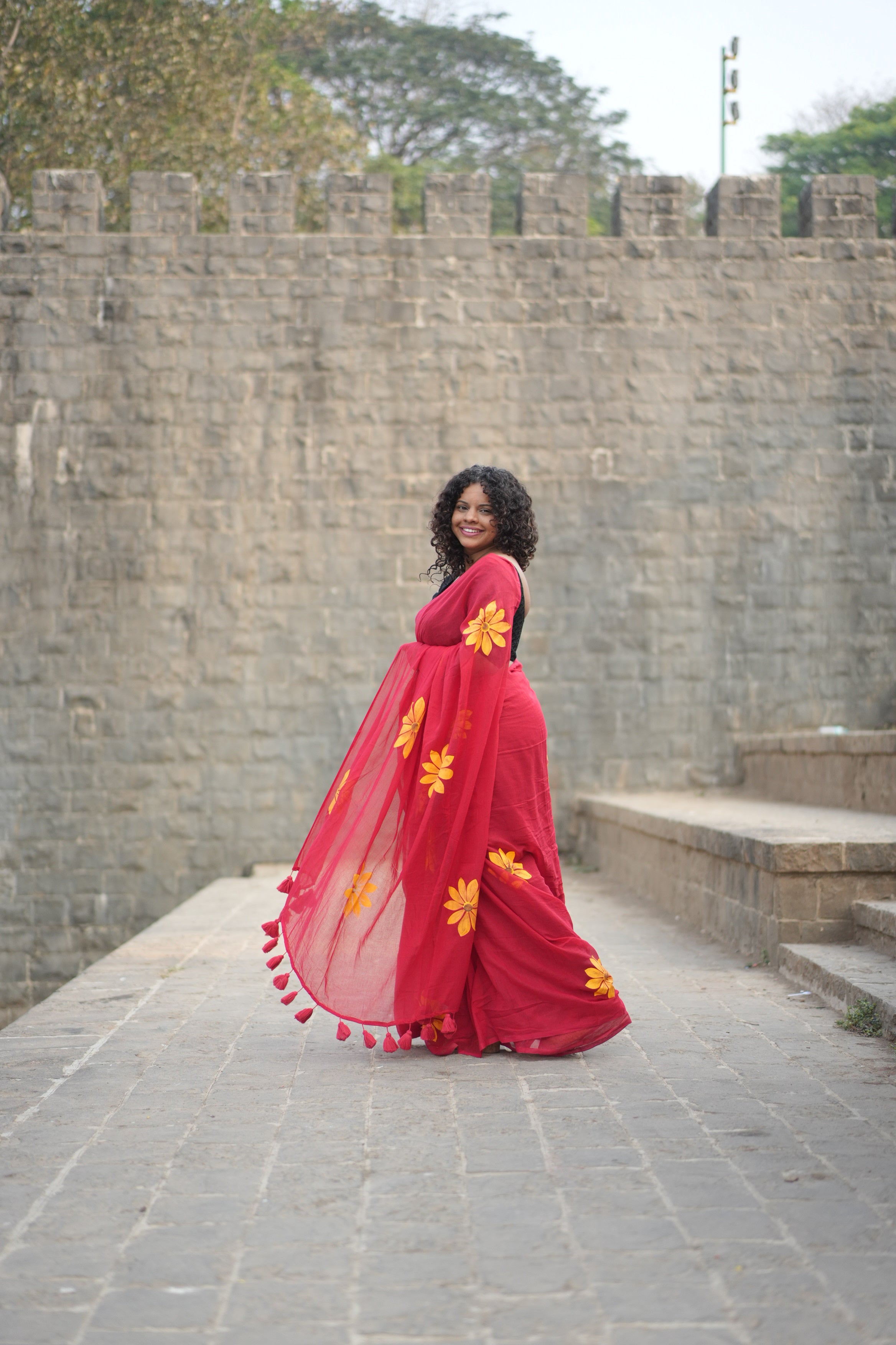 Hand print on Mulcotton Saree