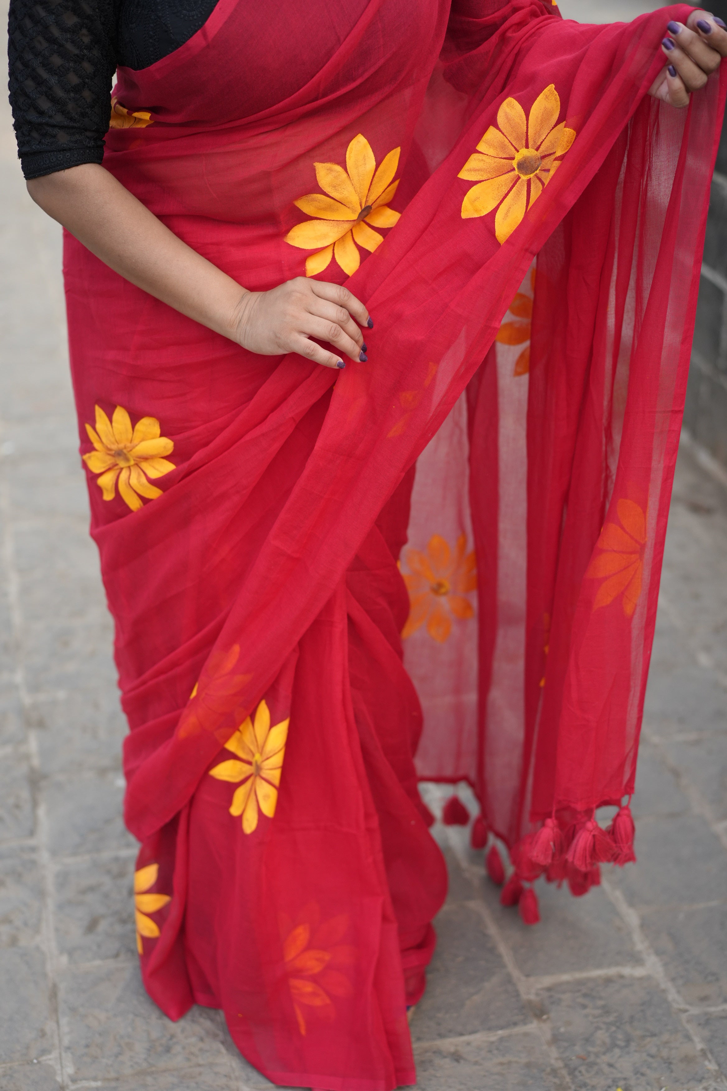 Hand print on Mulcotton Saree