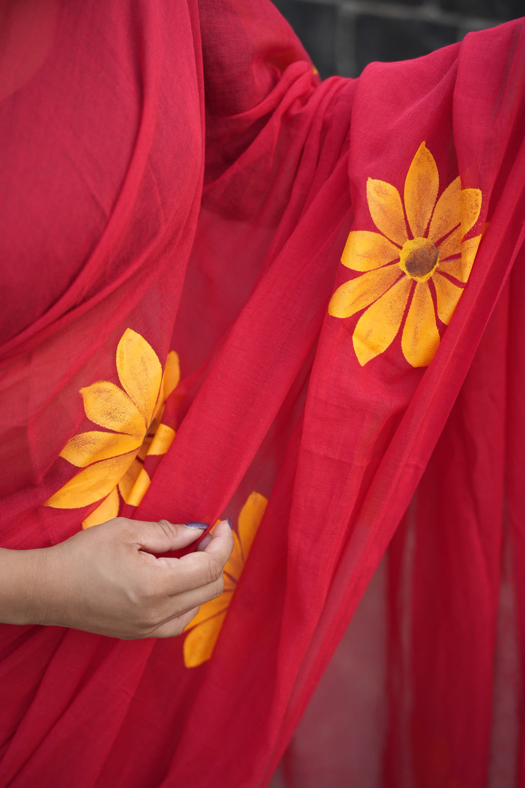 Hand print on Mulcotton Saree