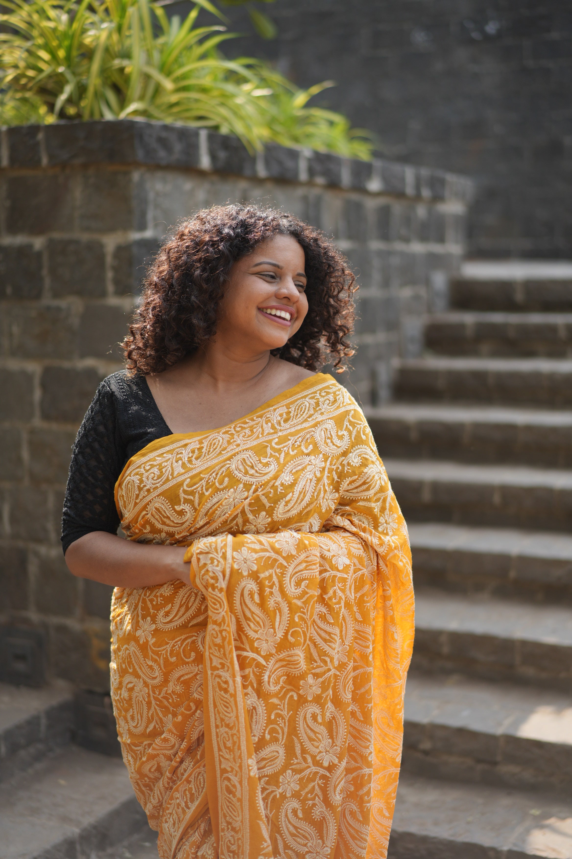 Handwoven Chikankari Embroidery on Mulcotton Saree