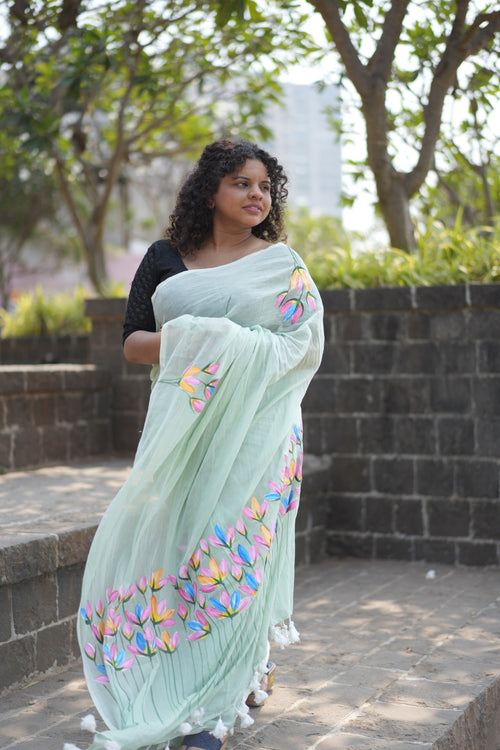Handprint on Mulcotton Saree
