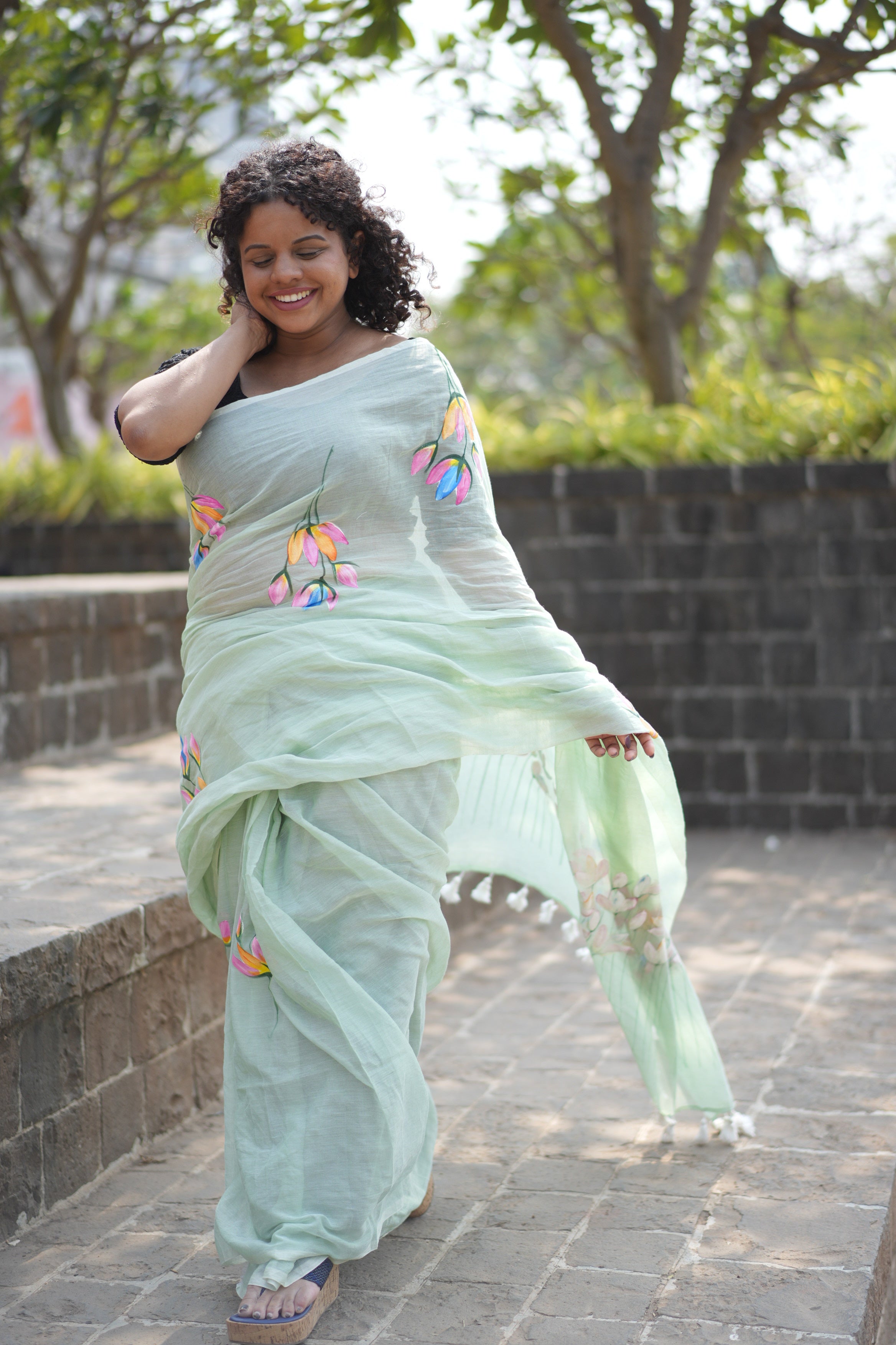 Handprint on Mulcotton Saree