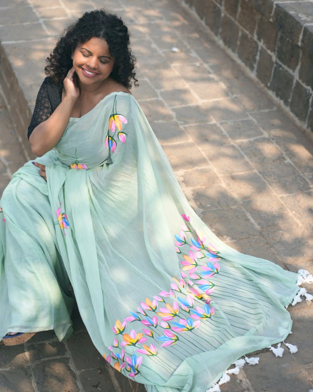 Handprint on Mulcotton Saree