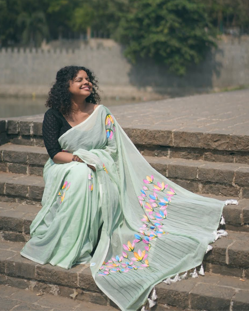 Handprint on Mulcotton Saree