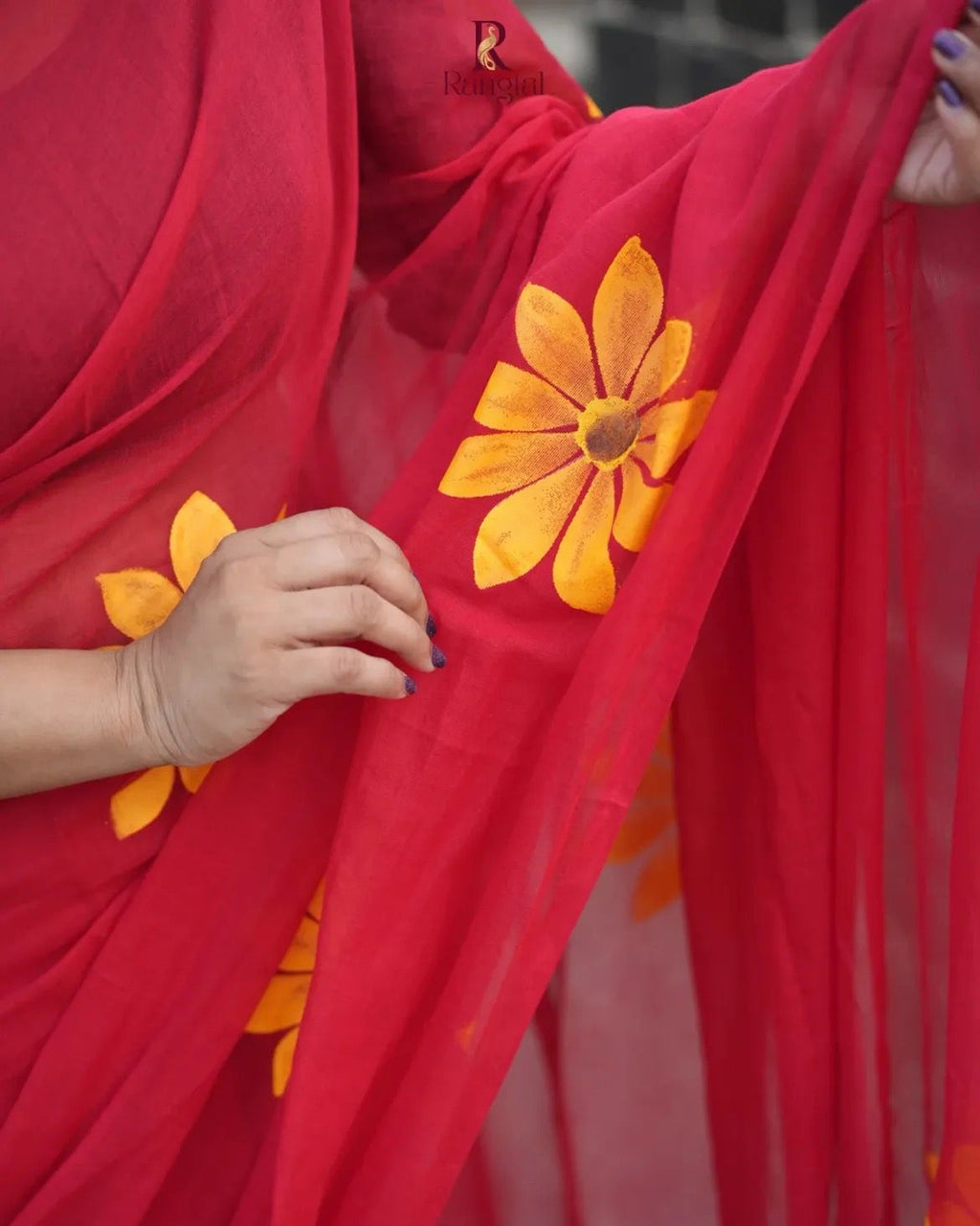 Hand print on Mulcotton Saree