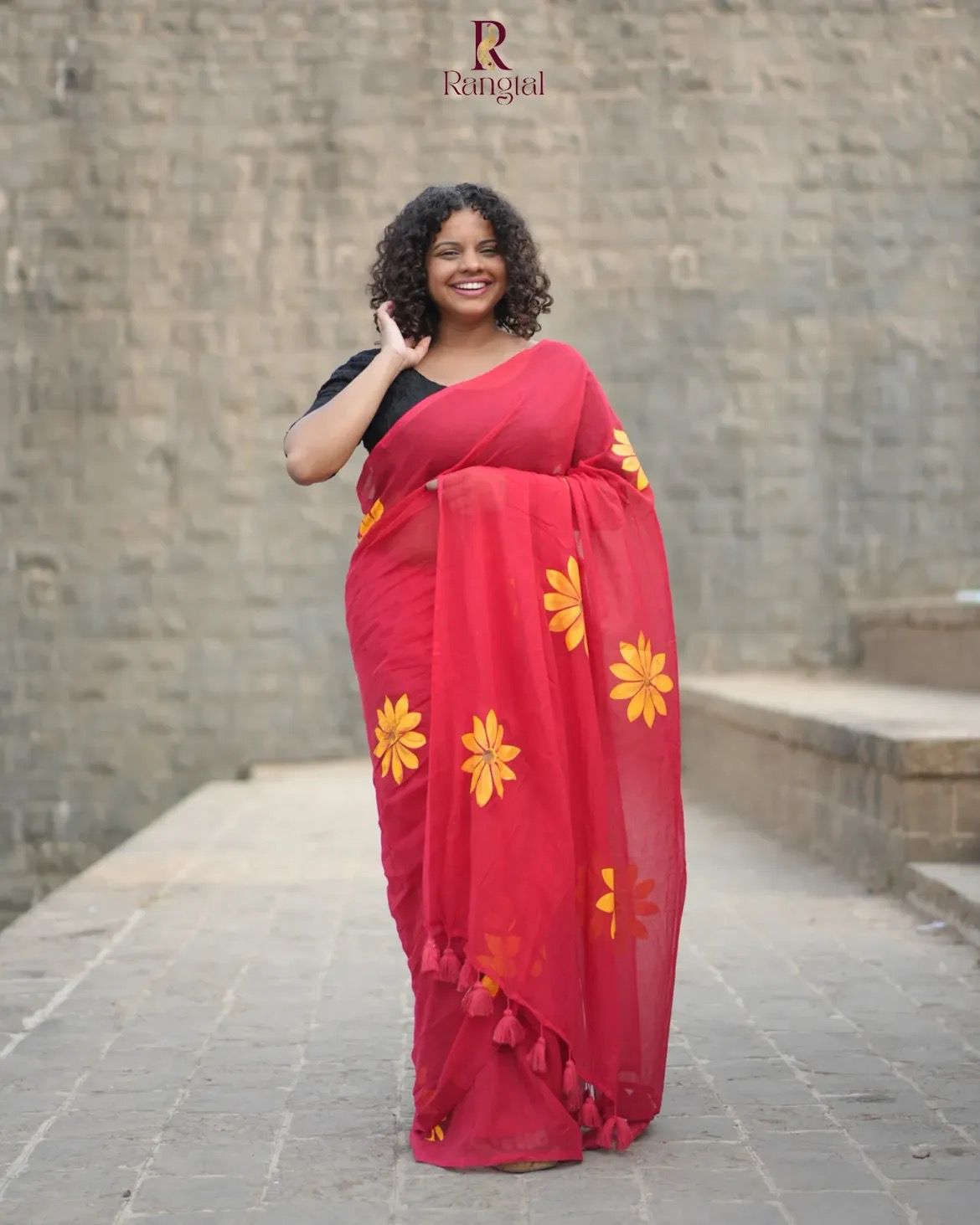 Hand print on Mulcotton Saree