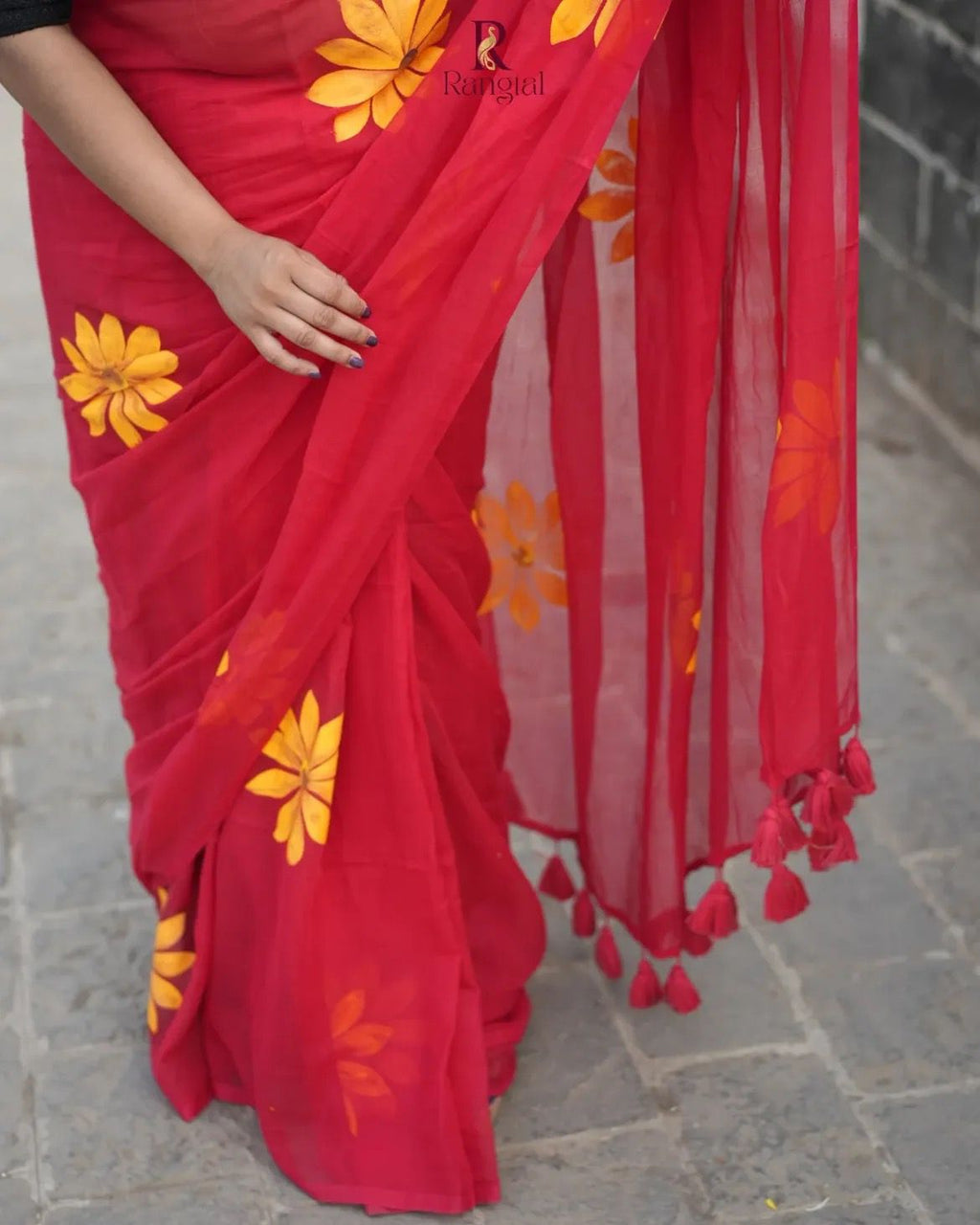 Hand print on Mulcotton Saree