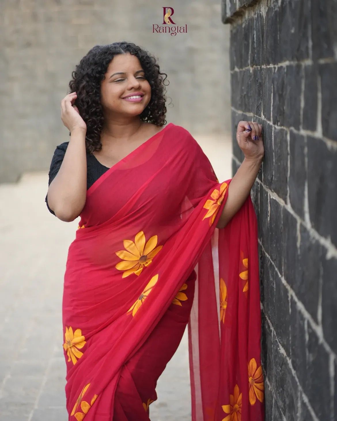 Hand print on Mulcotton Saree