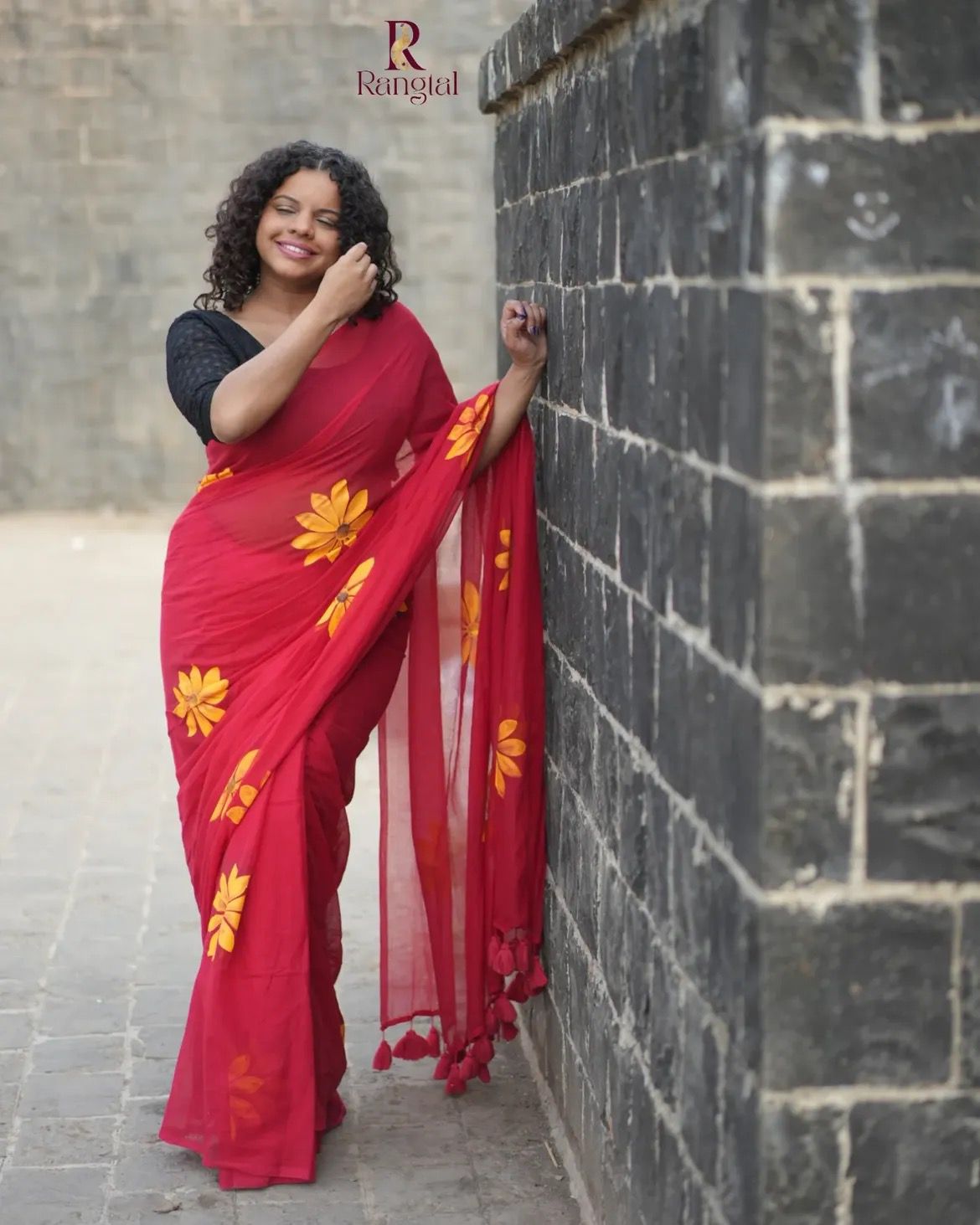 Hand print on Mulcotton Saree