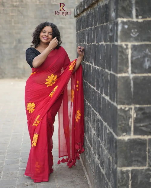 Hand print on Mulcotton Saree