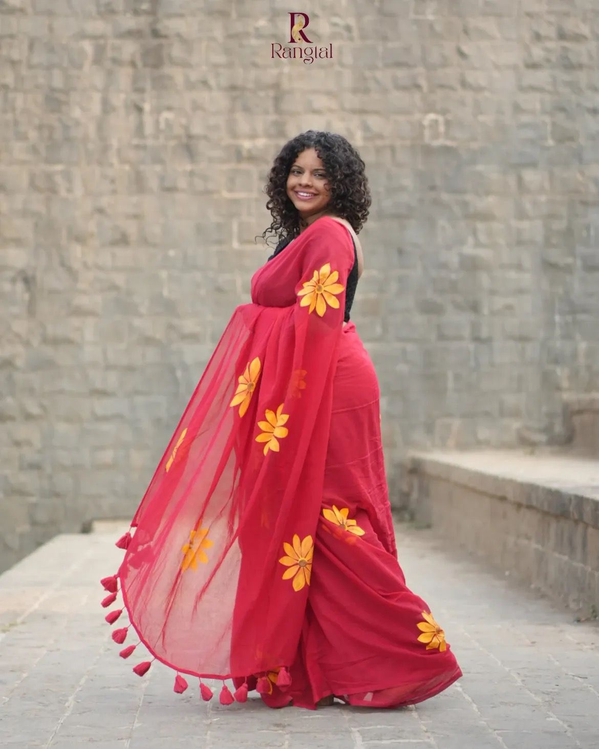 Hand print on Mulcotton Saree